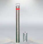 Stainless steel pad-lock removable bollard with reflective strip for high visibility and secure access control.
