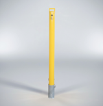 Front view of removable automatic locking bollard, Ø89mm x 960mm yellow steel security post for parking lot access.