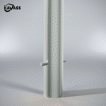 Close-up of side locking pin on hot-dip galvanized in-ground fixed bollard.