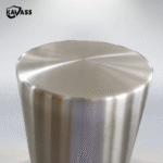 Top surface detail of underground-mounted 316 polished stainless steel bollard with flat finish.
