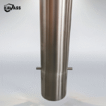 Close-up of fixing pin structure on 316 polished bollard with underground installation.