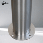 Close-up of flange base and body detail on 316 polished surface-mounted bollard.
