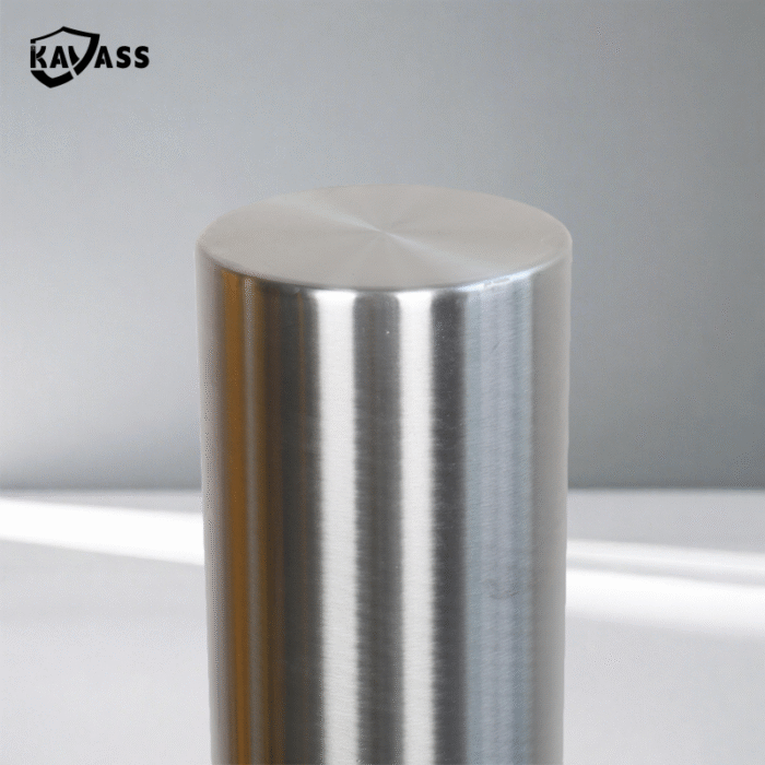 Top view showing circular polished finish of 316 surface-mounted bollard.