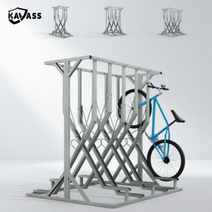 X-shaped semi vertical bike rack by KAVASS, multi-size options with 4 to 10 slots for organized bike storage.