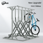 KAVASS upgraded X-shaped semi-vertical bike rack, 10-slot capacity, commercial bicycle parking solution.