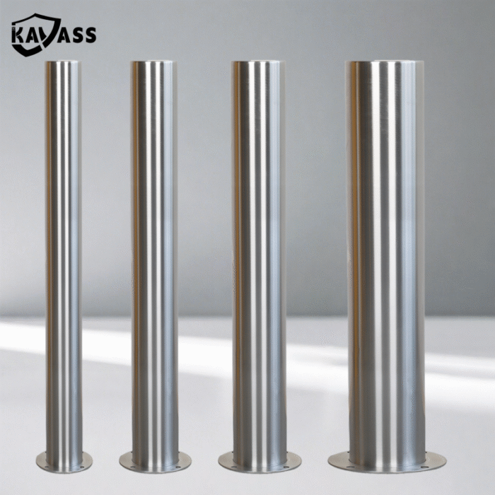 Comparison of multiple diameters (89, 114, 140, 165) of 316 polished bollards.