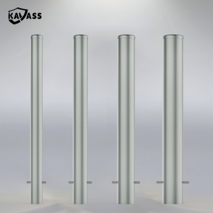 Comparison of hot-dip galvanized in-ground fixed bollards with different diameters (89mm, 114mm, 140mm, 165mm).