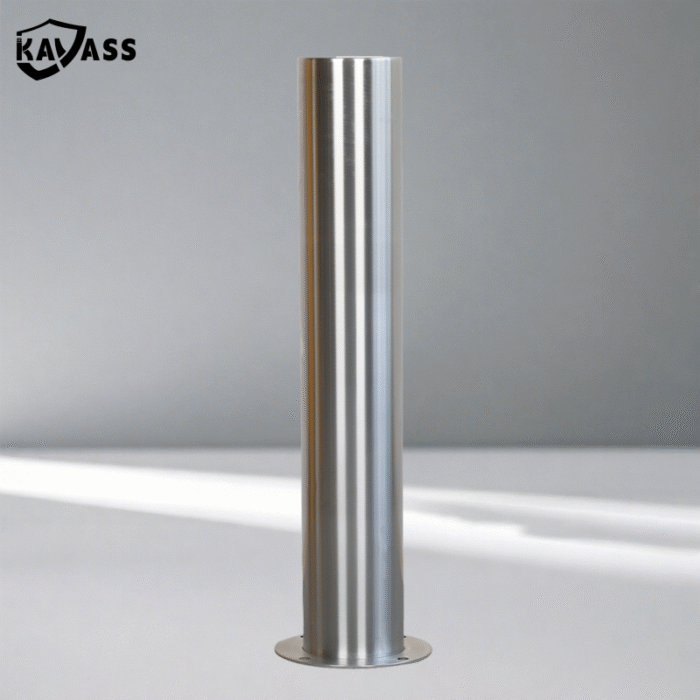 Single 316 polished surface-mounted bollard full view presentation.