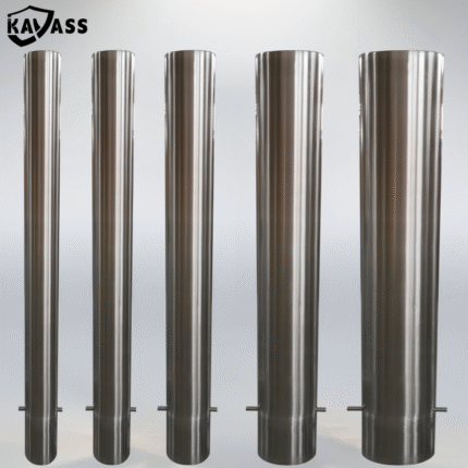 Multiple diameter comparison of 316 polished inground fixed bollards – 89mm, 114mm, 140mm, 168mm, 220mm.