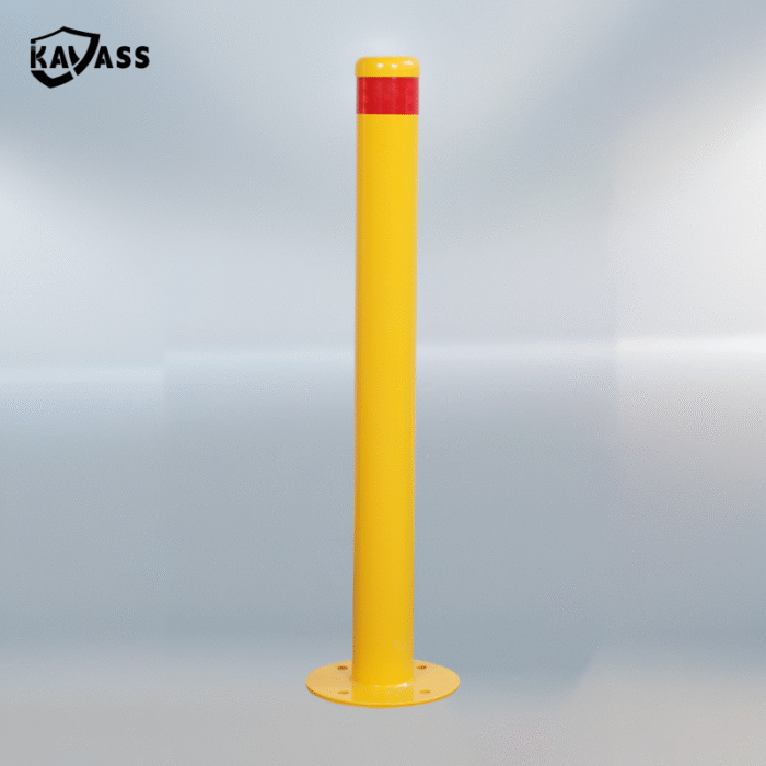 Full view of yellow KAVASS Surface-Mounted Fixed Bollard showing complete exterior design.