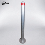 Full view of hot dip galvanized surface mounted bollard for traffic safety applications.