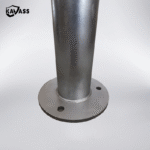 Installation close-up of base flange on hot dip galvanized bollard for secure mounting.