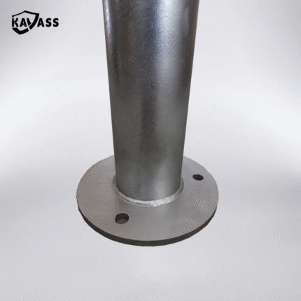 Installation close-up of base flange on hot dip galvanized bollard for secure mounting.