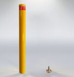 Yellow 89mm embedded threaded rod bollard with red warning cap, designed for site isolation and safety protection.