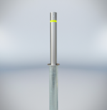 114mm diameter stainless steel telescopic bollard with Bridge-type Handle and Simple Lifting mechanism, 316SS material, featuring a yellow warning ring on the column body, front view for industrial use.