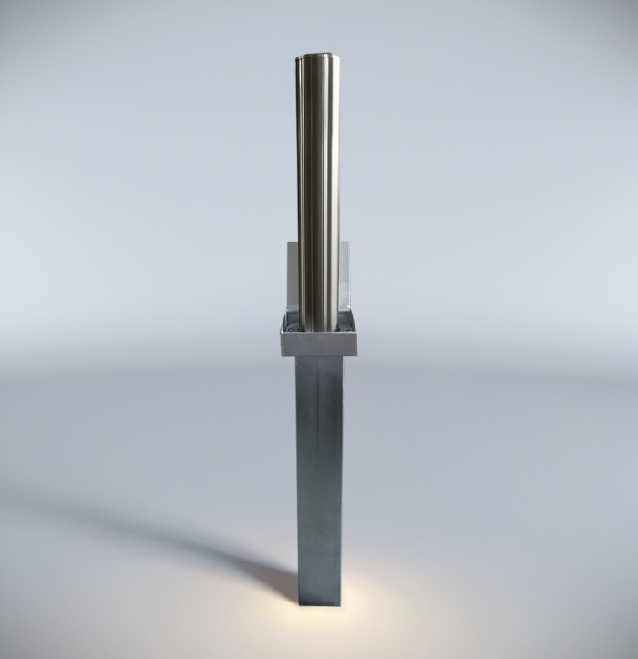Manual stainless steel retractable bollard for commercial parking and pedestrian access control.
