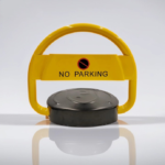 Parking Lock with O-Type Arm and P-Type Base, yellow design with black body and bold 'NO PARKING' sign for reserved space management.