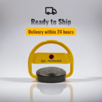 Parking Lock with O-Type Arm and P-Type Base, yellow model shown with 'Ready to Ship in 24 Hours' notice, highlighting quick delivery capability.