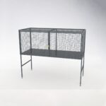 Standalone over bonnet storage locker with gray mesh metal construction and built-in lock, suitable for outdoor or industrial item storage.