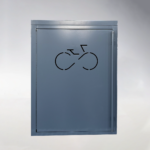 Gray single-door bike locker featuring a bicycle logo on the door and a clean, secure design for individual bicycle storage.