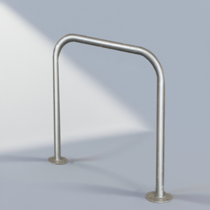 U-shape Hoop Rack made of carbon steel with hot-dip galvanized finish, designed to secure bicycles and resist rust.