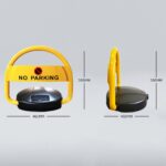 Front and side views of solar-powered parking lock with dimensions marked: 460mm (length), 450mm (width), 390mm (height), illustrating product specifications.