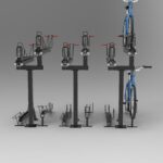 Multi-angle 3D view of KAVASS dual-assisted bike rack showing structural layout and key functional details.
