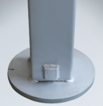 Close-up of 76mm retractable bollard base with hot-dip galvanized finish, offering durability and corrosion resistance for traffic safety.