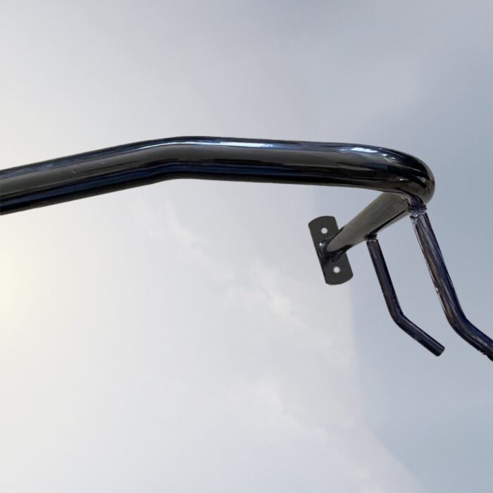 Partial view of C Type Wall Mount Bike Rack showing smooth metal surface and fine craftsmanship for secure bicycle mounting.