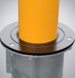 Close-up of the joint between the post and base of the 114 mm Telescopic Bollard - Keylock, demonstrating its solid construction for safe usage.