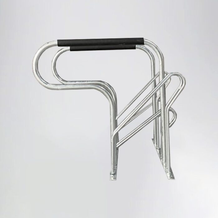 Single galvanized Triangle stand bike rack with black handle, showing durable metal structure for stable bicycle parking.