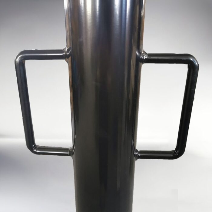 Mid-section detail of the 89-type underground movable bollard with binaural handle, showing ergonomic design for transport and on-site handling.