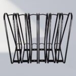 Front view of a black triangular wall-mounted bike rack, showing full design and structure for secure bicycle mounting.