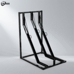 KAVASS semi-vertical bike rack, 3-bike capacity, black powder-coated finish.