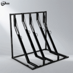 KAVASS semi-vertical bike rack, 5-bike capacity, black powder-coated finish.