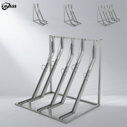 KAVASS semi-vertical bike rack in hot-dip galvanized finish, available in 2, 3, 4, 5, and 6 bike spaces.