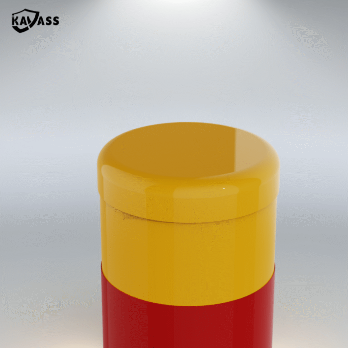 Top close-up of a Surface-Mounted Disabled Bollard with red reflective tape.