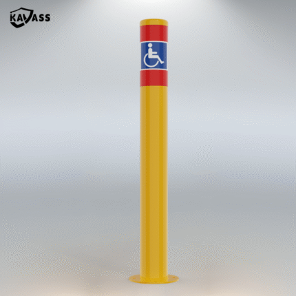 3D rendering of a single Surface-Mounted Disabled Bollard with disability symbol.