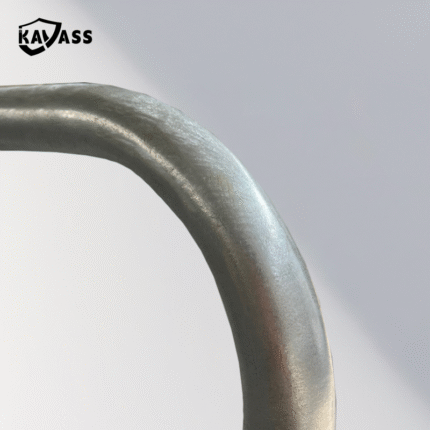 Close-up of U-bar curve with hot-dip galvanized finish and texture.