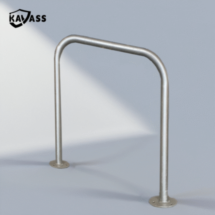 Angled side view of U-bar surface mounted bollard showcasing full structure.
