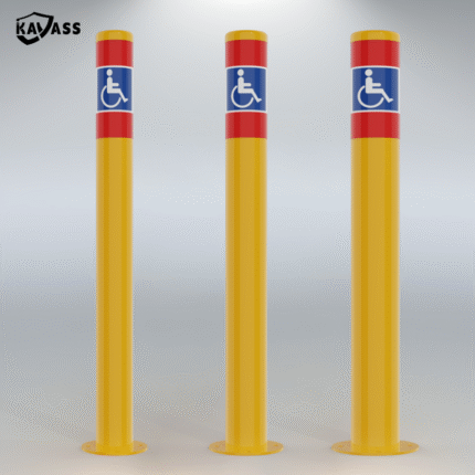 Three Surface-Mounted Disabled Parking Bollards in 89mm, 114mm, and 140mm diameters.