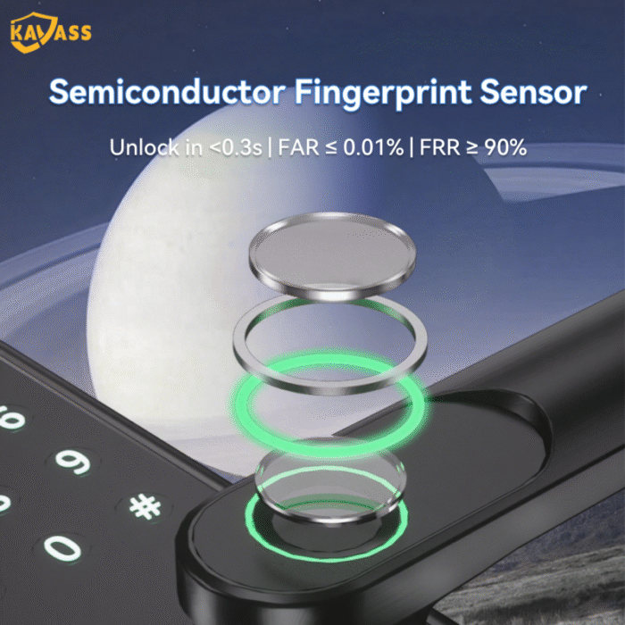 KAVASS smart lock with semiconductor fingerprint sensor, unlocks in